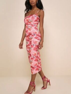 Lulus Blossoming Excellence Pink Floral Dress with Spaghetti Straps